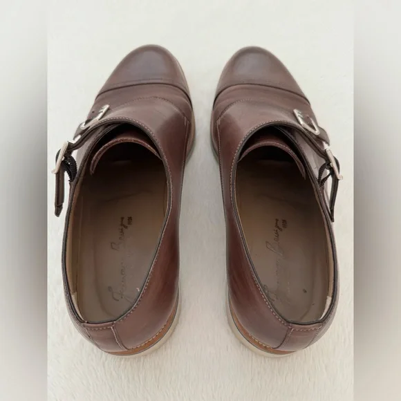 Francesco Benigno Italian Brown Leather Double Monk Buckle Strap Loafer Shoe
